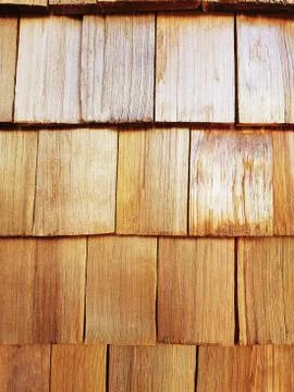 Full Frame Texture Background of Wood Shingles Wall Foto stock