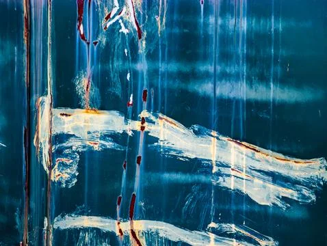 Full frame texture of old, peeling blue painted metal surface with prominen.. Foto stock