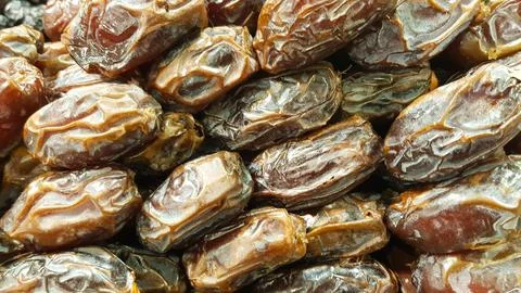 Full Frame Top View of a Stack of Mouthwatering Honey Dried Dates, Dates Ar.. Stock Photos