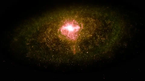Full Frame Wide Shot of Giant Alien Orange Green Spiral Galaxy in Space Stock Footage 234873416