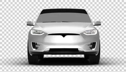 Full front view 3D render of a white colored premium electric vehicle on a .. Illustrazione stock