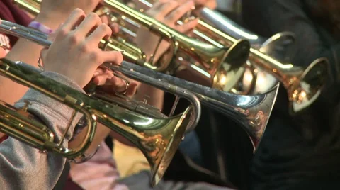 Full frontal view of trumpets Stock Footage 8599659