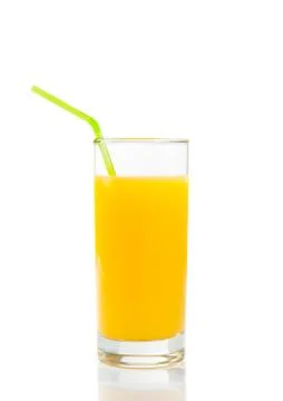 Full glass of orange juice with straw Stock Photos