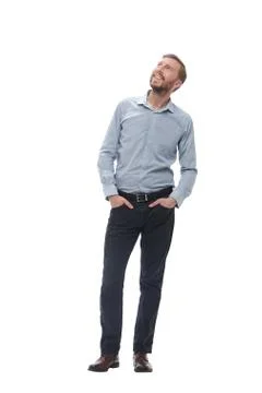 In full growth. brooding businessman looking somewhere up Stock Photos