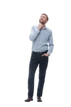 In full growth. brooding businessman looking somewhere up Stock Photos