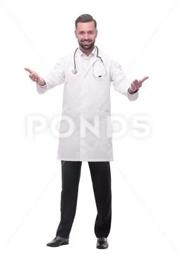 In full growth. smiling medical specialist inviting you Stock Photos