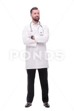 In full growth. smiling medical specialist inviting you Stock Photos