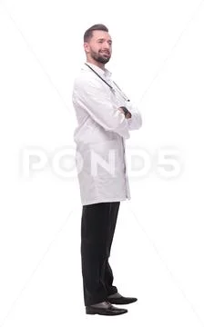 In full growth. smiling medical specialist inviting you Stock Photos