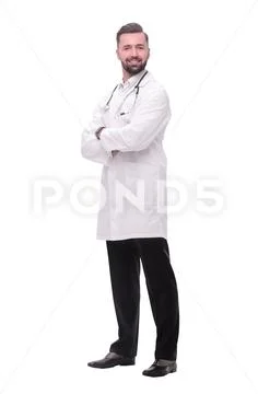 In full growth. smiling medical specialist inviting you Stock Photos