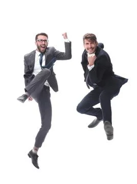 In full growth. two cheerful dancing business people Stock Photos