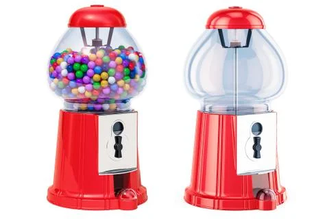 Full gumball machine and empty gum dispenser. 3D rendering Stock Illustration