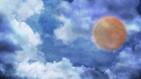 Full Harvest Orange Moon Cloud Crawl 4K Loop Stock Footage 252694064