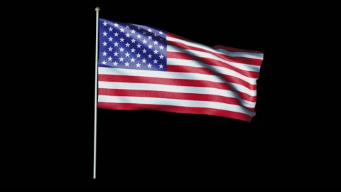 Full HD Animation of the Rising Flagpole with waving USA Flag with Alpha channel Stock Footage 130952772