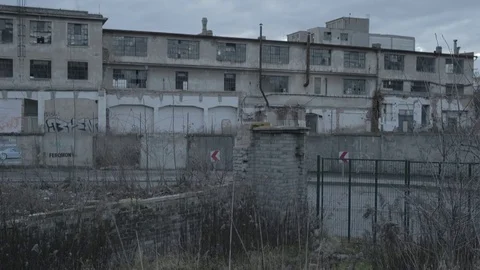 Full HD EXT DAY static old abandoned factory with broken windows Stock Footage 73110121