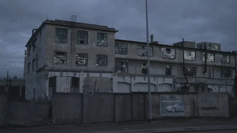 Full HD EXT DUSK static old abandoned factory  Stock Footage 73110038