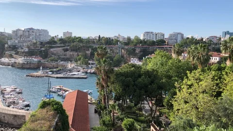Full HD panoramic video of ancient yacht port marina in old town of Antalya Stock Footage 130149570