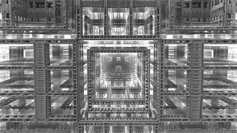 Full HD Psychedelic Dimensional Misty Space 3D Fractal Animation in Grey Tones Stock Footage 73114962