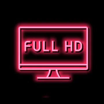 Full hd resolution computer screen neon glow icon illustration Stock Illustration