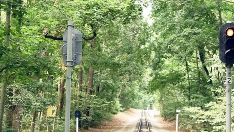 Full HD video background. Children's railway in the city's central park Stock Footage 86450222
