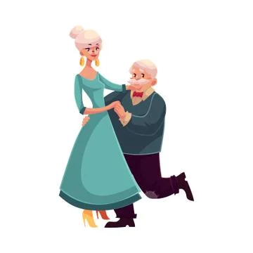 Full height portrait of old, senior couple dancing together Illustrazione stock