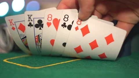 Full House, Eights Over Kings, Poker Cards Close Up Stock Footage 90723437