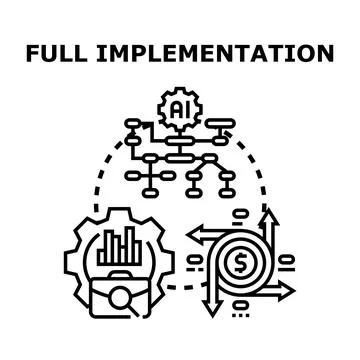 Full implementation process, artificial intelligence and business development Illustrazione stock