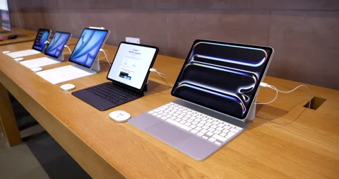 Full iPad Range with Keyboards on Display Stock Footage 312177974
