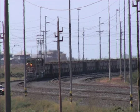 Full iron ore train front on- Port Hedland- Australia Stock Footage 8578789