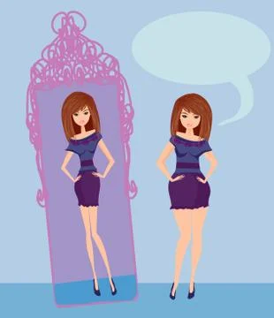 Full lady enjoys her slim reflection Stock Illustration