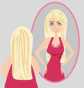 Full lady enjoys her slim reflection Stock Illustration