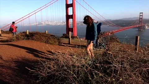 Full landscape view of the Golden Gate Bridge from the Golden Gate Bridge Vista Stock Footage 135798113