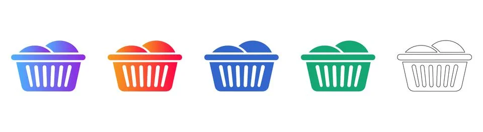 Full Laundry Basket with Clothes Icon Set Stock Illustration