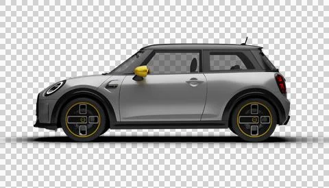Full left profile render of gray Mini Cooper SE Electric 2025 with transpar.. Illustration