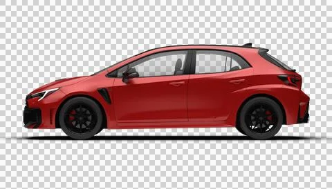 Full left profile view of red Toyota Corolla GR 2025 model on transparent b.. Stock Illustration