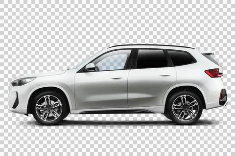 Full left side view of a white colored modern suv car on a transparent back.. Stock Illustration