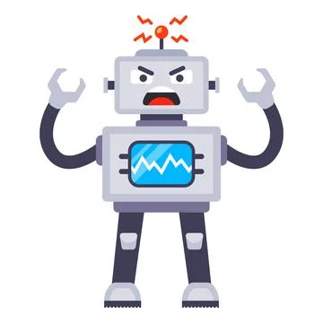 Full length broken evil metal robot. cyborg killer. Stock Illustration