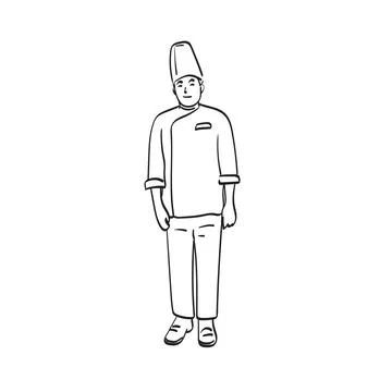 Full length chef standing illustration vector hand drawn isolated on white 스톡 일러스트