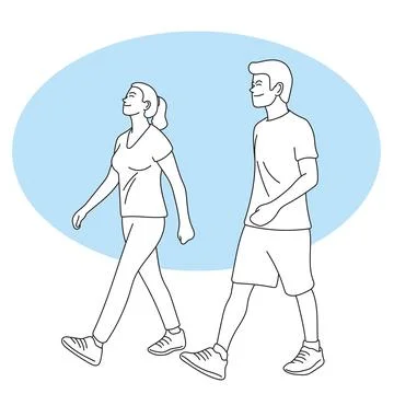 Full length of couple walking to exercise illustration vector hand drawn Stock Illustration