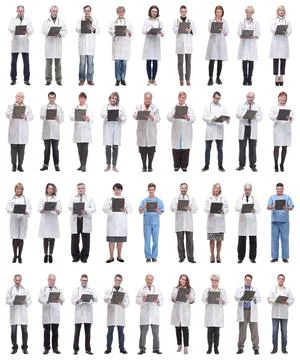 Full length group of doctors with notepad isolated Foto stock