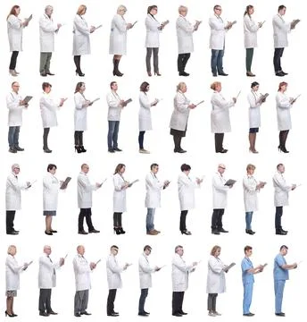 Full length group of doctors with notepad isolated Foto stock