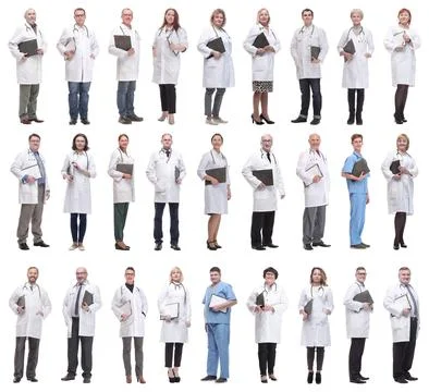 Full length group of doctors with notepad isolated 스톡 사진