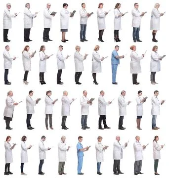 Full length group of doctors with notepad isolated Stock Photos