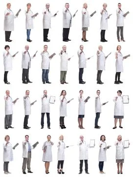 Full length group of doctors with notepad isolated Foto stock