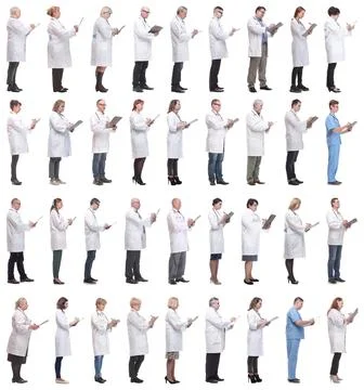 Full length group of doctors with notepad isolated Foto stock