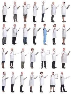 Full length group of doctors with notepad isolated Foto stock