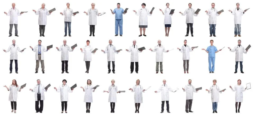 Full length group of doctors with notepad isolated 写真素材