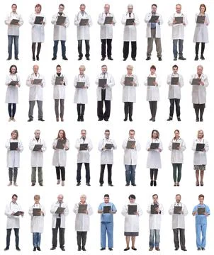 Full length group of doctors with notepad isolated Foto stock