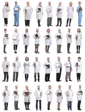 Full length group of doctors with notepad isolated Foto stock