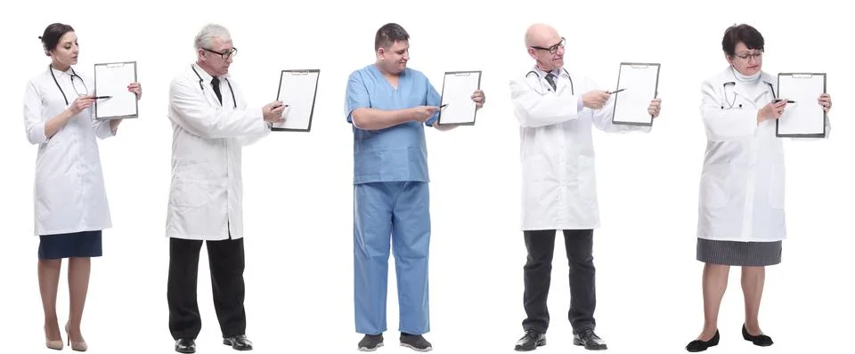 Full length group of doctors with notepad isolated 写真素材