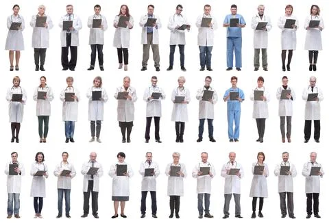 Full length group of doctors with notepad isolated Stock Photos